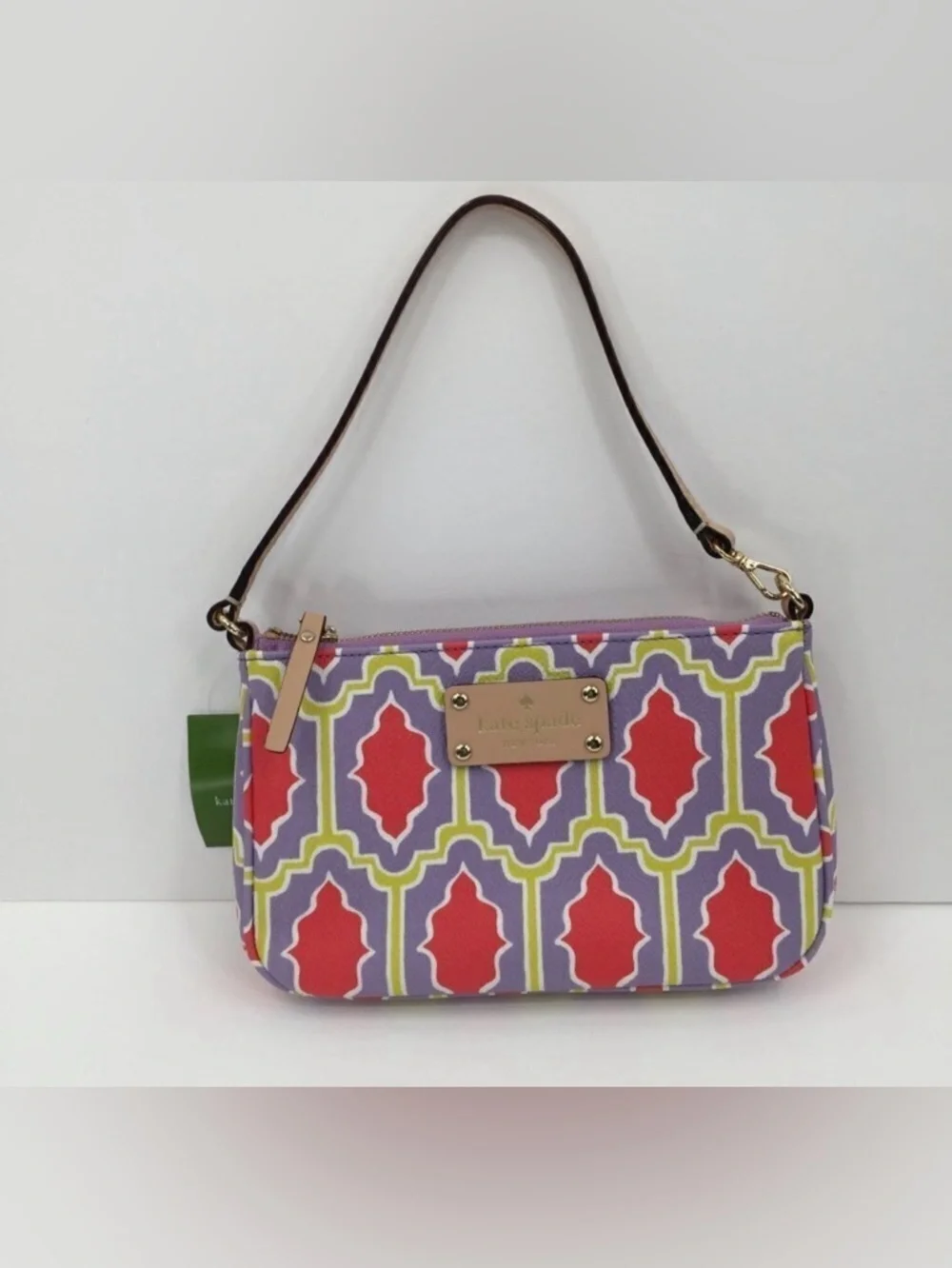 Kate Spade Linet Cabana Tile crocus orange wristlet zipper clutch purple purse